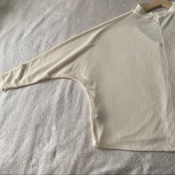 White Ribbed Dolman Sleeve Chocker Top - Picture 6 of 7